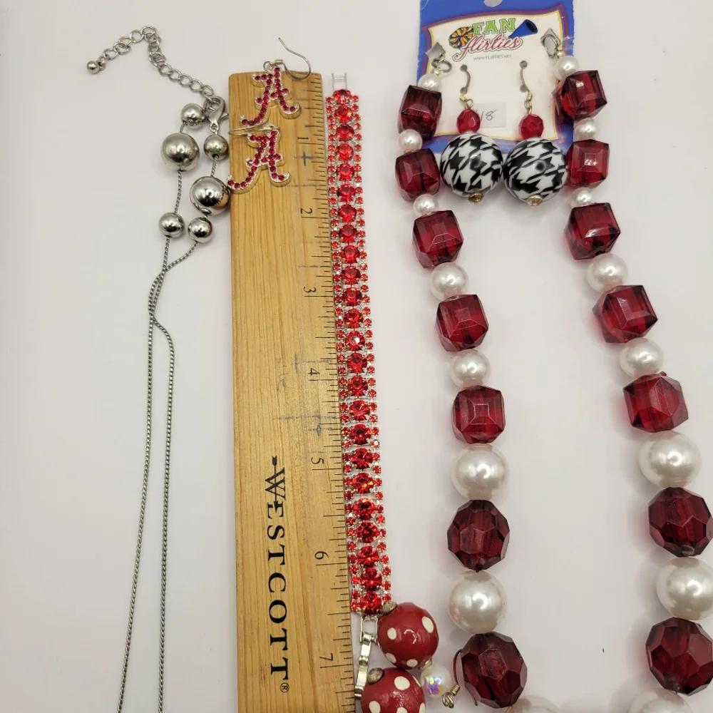Alabama University Roll Tide Houndstooth Red White Black Silver Jewelry Lot - Picture 5 of 16